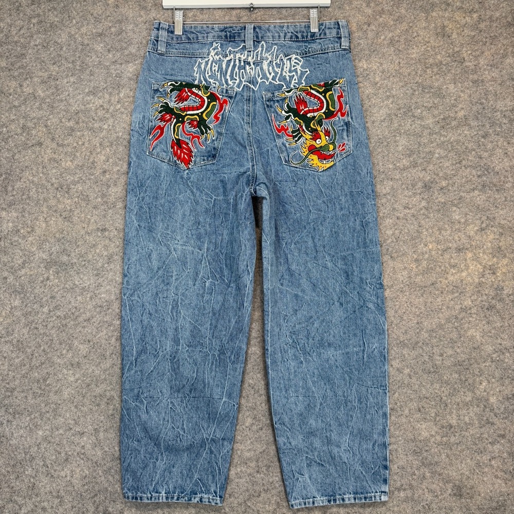 Ninth Hall Ambush Dragon Jeans Mens 30 Loose Fit Blue Denim Embroidered Graffiti